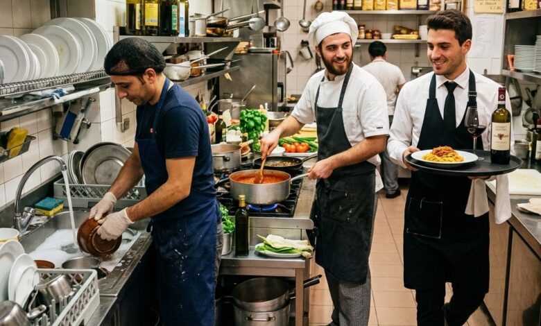 مطلوب مساعد مطبخ و غاسل أطباق و نادل في ايطاليا