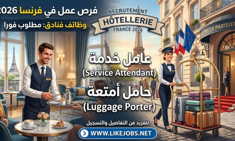 وظائف فنادق في فرنسا 2026: مطلوب عامل خدمة وحامل أمتعة