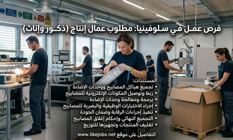 فرصة عمل في سلوفينيا: توظيف عمال إنتاج ذكور وإناث