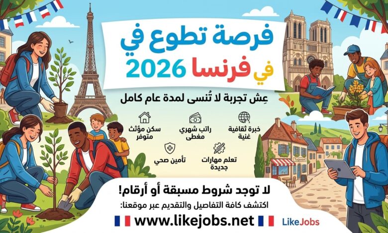 فرصة تطوع في فرنسا 2026 لمدة عام كامل مع توفير السكن والراتب