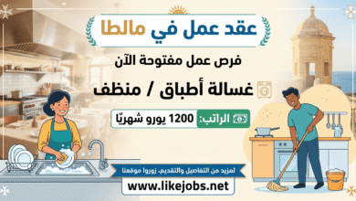 عقد عمل في مالطا: مطلوب غسالة أطباق ومنظف مع راتب 1200 يورو
