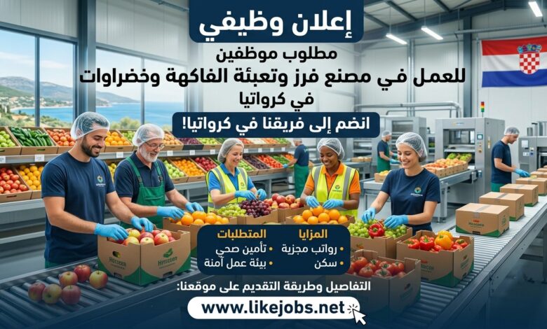 مطلوب موظفين في مصنع فرز وتعبئة الفاكهة والخضراوات في كرواتيا