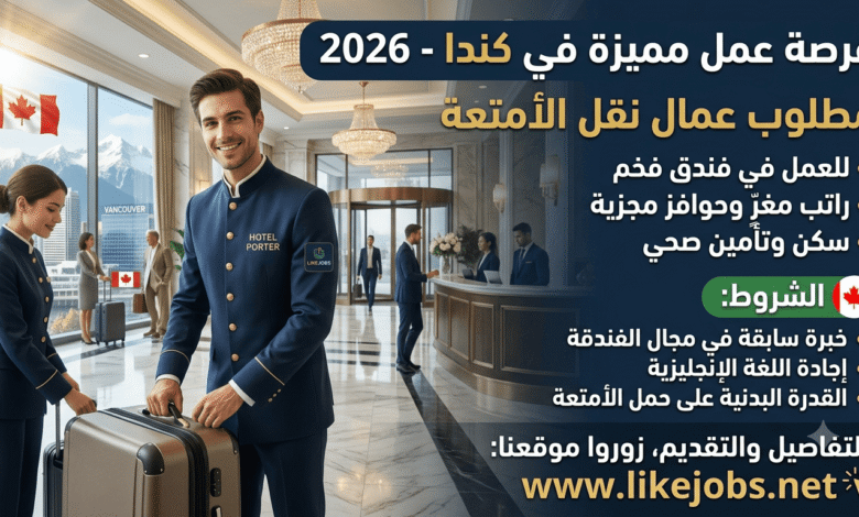 وظائف في كندا 2026: مطلوب عمال نقل الأمتعة للعمل في فندق براتب مغرٍ