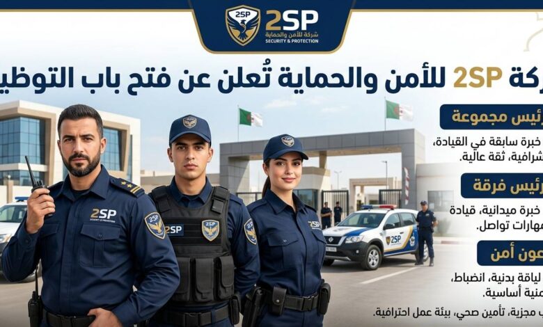 توظيف شركة 2SP للأمن والحماية في مناصب رئيس مجموعة ورئيس فرقة وعون أمن