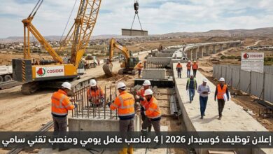 إعلان توظيف كوسيدار 2026 | 4 مناصب عامل يومي ومنصب تقني سامي