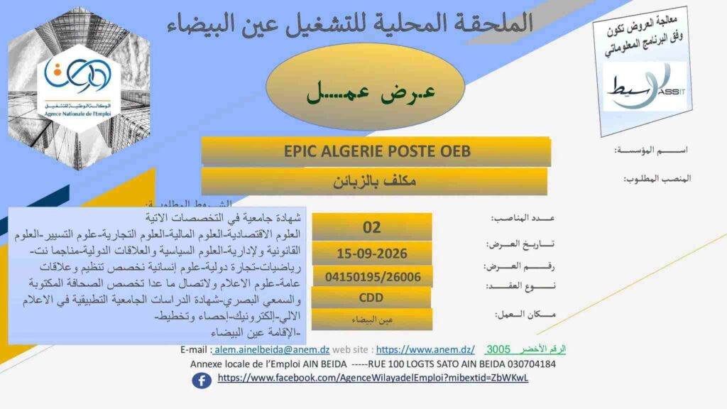 توظيف في بريد الجزائر 2026: مناصب مكلف بالزبائن بعقود CDD وCDI 3 بريد02 2