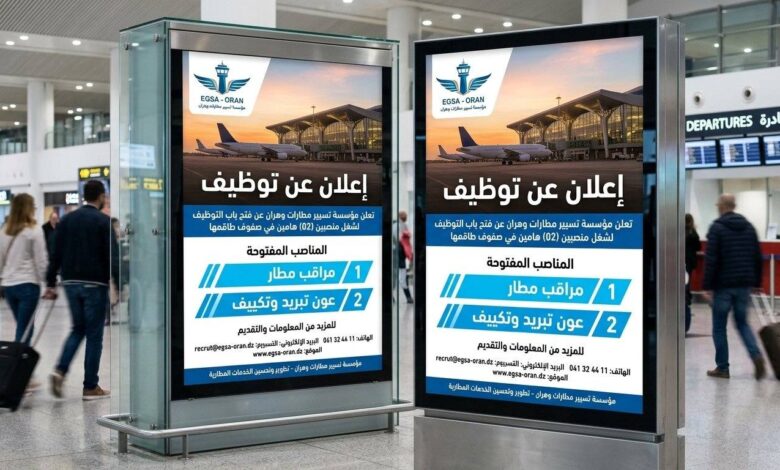 مؤسسة تسيير مطارات وهران تعلن عن توظيف في منصبين